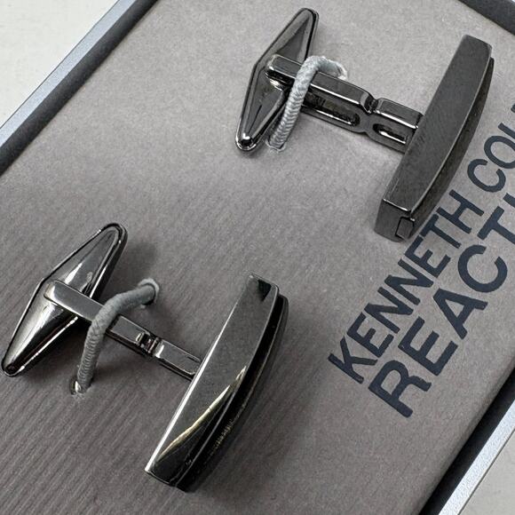 NEW! Kenneth Cole Reaction Cuff Links Formal Dress Suit Brushed Gun Metal - Picture 2 of 6